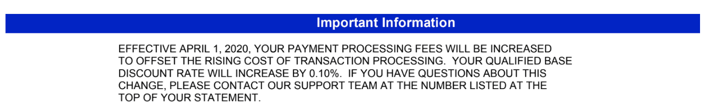processing fee increase example